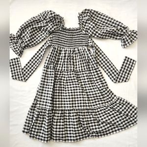 Black Gingham Smocked Dress, L